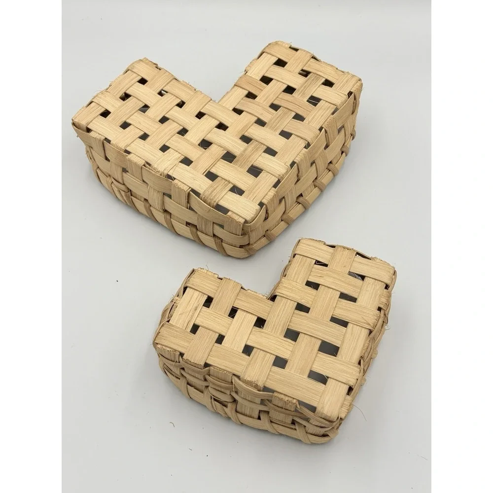 Heart Shaped‎ Wicker Wood Woven Basket Set Of 2
